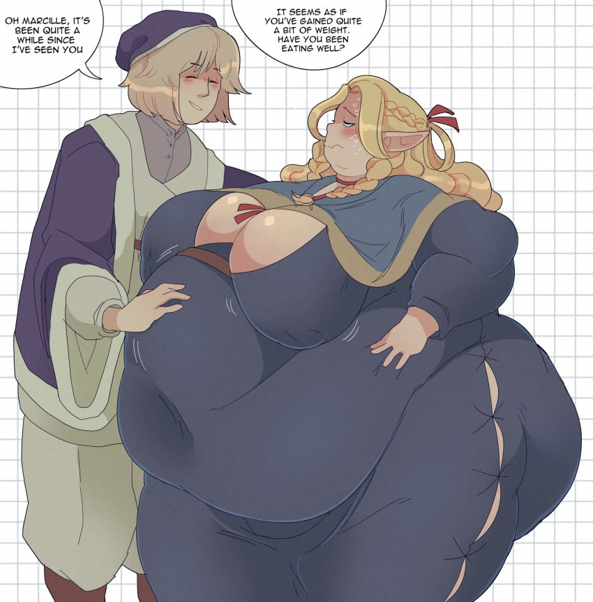 2girls bbw beesoba belly big_belly chubby chubby_female dungeon_meshi fat fat_belly fat_fetish female female_only obese obese_female overweight overweight_female ssbbw tagme thick_thighs thighs