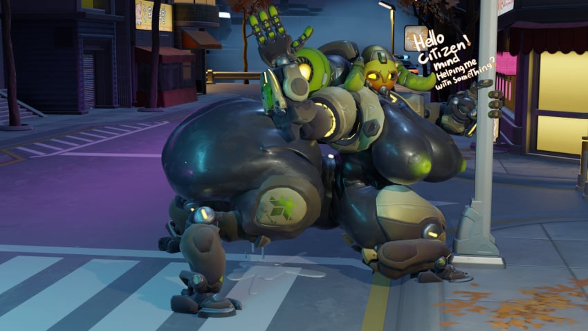 3d big_ass big_breasts breasts bubble_butt cleavage female huge_ass huge_breasts nipples notsafeforgek orisa overwatch tagme thick_thighs wide_hips