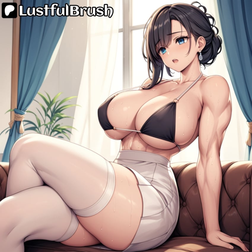 ai_generated ass ass_grab back_view cute cute_fang huge_ass huge_breasts lustfulbrush sitting thick thick_ass thick_thighs