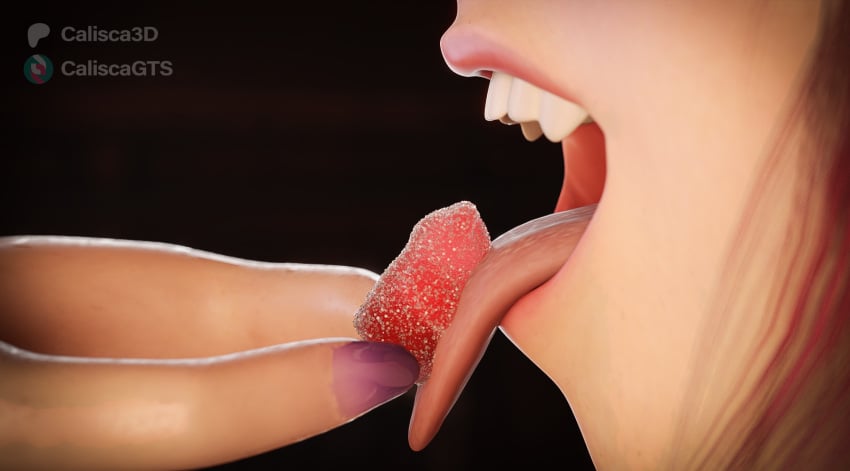 3d calisca3d daemon demon demoness devil gummy gummy_(food) gummybear licking original_character ryanreos sinia succubus teeth tiefling tongue tongue_out