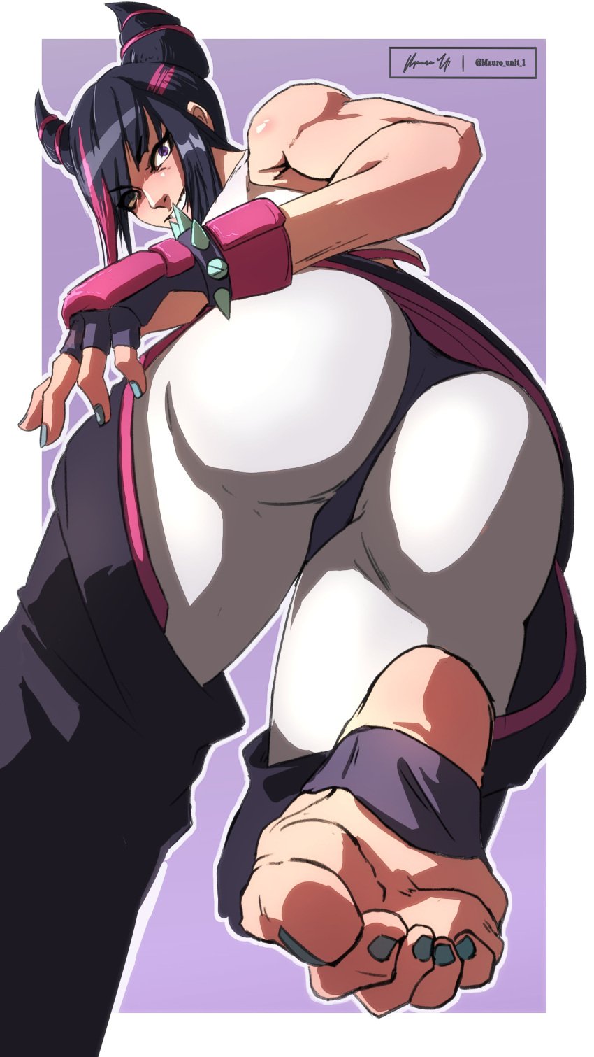 ass barefoot_under_trousers butt feet foot_fetish foot_focus footwear juri_han juri_han_feet looking_at_viewer looking_back looking_down muscles muscular_female pinched_toes stirrup_ stirrup_legwear stirrups street_fighter tagme toe_scrunch toes