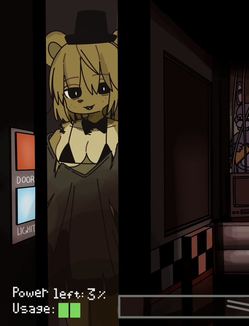 black_eyes bra doremifaso64 female fnaf furry golden_freddy_(fnaf)