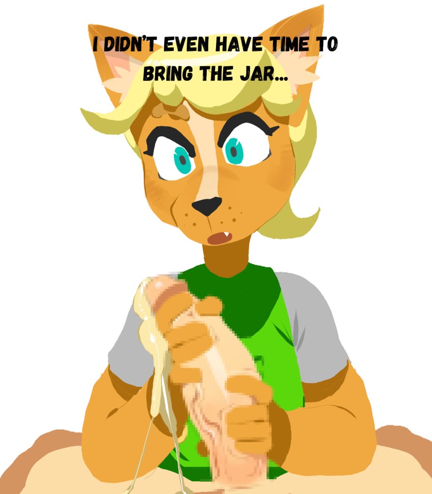 age_difference anthro big_penis blonde_hair blue_eyes bodily_fluids brown_body brown_fur canid canine censored censored_genitalia clothed clothed_female clothing color cub cum dialogue duo ear_tuft english_text female female_focus first_person_view fur genital_fluids genitals hair hand_on_penis handjob hi_res human interspecies kinoko.kemono looking_at_viewer male male_pov mammal multicolored_body multicolored_fur older_human older_male orange_body orange_fur penile penis sex shirt simple_background solo_focus straight talking_to_viewer tan_body tan_fur text topwear tuft two-handed_handjob two_tone_body two_tone_fur vein veiny_penis white_background young young_anthro younger_anthro younger_female