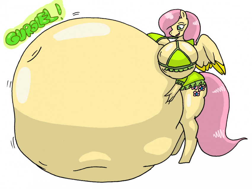 anthro anthro_pred belly big_breasts breasts cutie_mark female female_pred fluttershy_(mlp) friendship_is_magic hair hasbro huge_belly large-rarge long_hair my_little_pony nipples pegasus pink_hair solo vore wings yellow_body yellow_fur