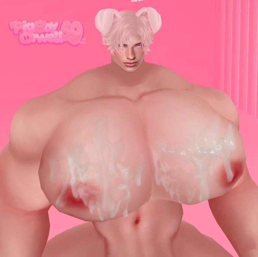 3d animal_ears big_breasts breasts cum cum_drip cum_on_breasts gay himbo hunk imvu imvu_gay imvu_himbo male_tits muscular_male pigboyorwell69