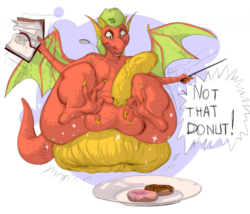 anthro anus dialogue doughnut dragon food hyper hyper_anus male male_only orange_body orange_skin pufftor pufftor_the_dragon scalie solo