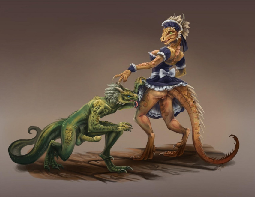 argonian ass balls bethesda_softworks breasts brewrisque claws clothed clothing female humanoid_penis lifts-her-tail lusty_argonian_maid maid_uniform male nude penis pussy scalie the_elder_scrolls uniform video_games