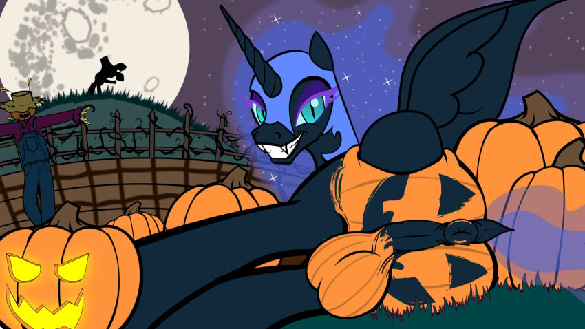 16:9 1futa 2019 alicorn anus armor ass balls cutie_mark dark_persona equid eyelashes feral friendship_is_magic full_moon furry futanari hair halloween headgear helmet herm hi_res holidays horn intersex jack-o'-lantern looking_at_viewer looking_back mammal moon my_little_pony night nightmare_moon_(mlp) outside princess_luna_(mlp) pussy scarecrow sky solo_futa trash_anon wings