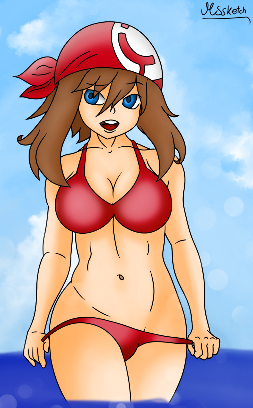 1girls abs bikini female female_only human human_only may_(pokemon) mssketch pokemon pokemon_rse solo water