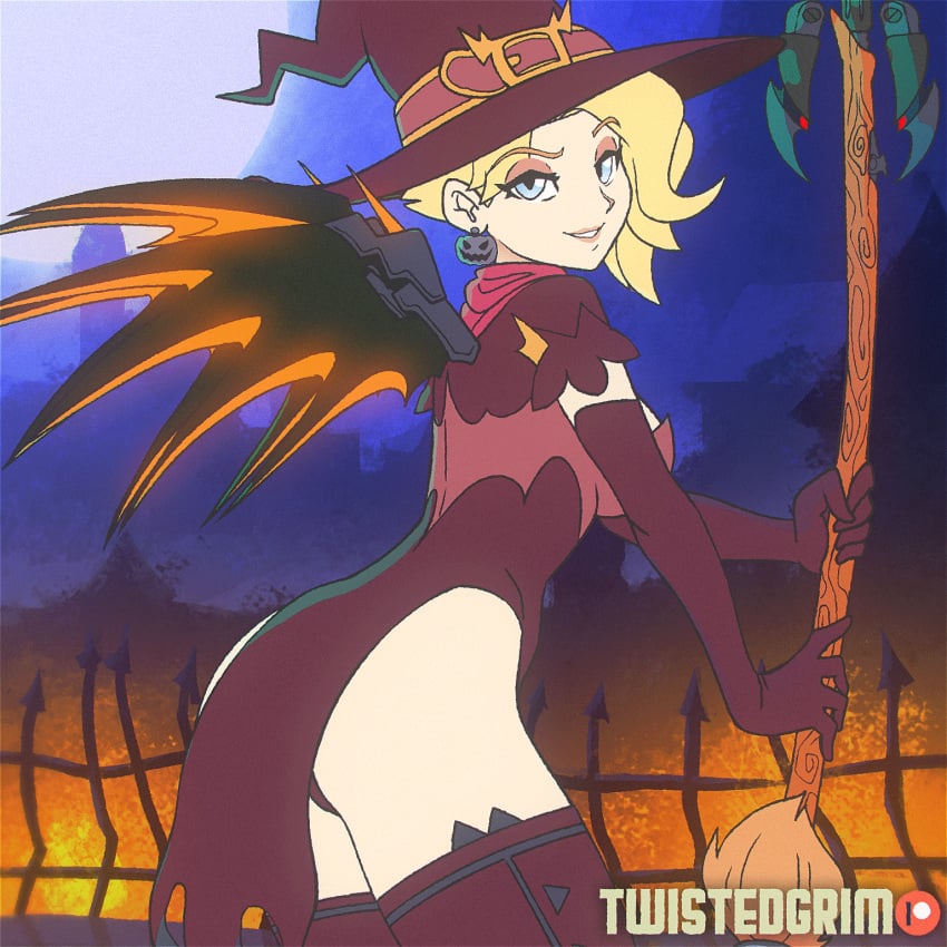 1girls 2d 2d_animation alternate_costume animated ass ass_shake big_ass blizzard_entertainment broom broomstick female female_only large_ass looking_at_viewer looking_back mercy overwatch pelvic_curtain solo thighhighs twistedgrim witch witch_hat witch_mercy