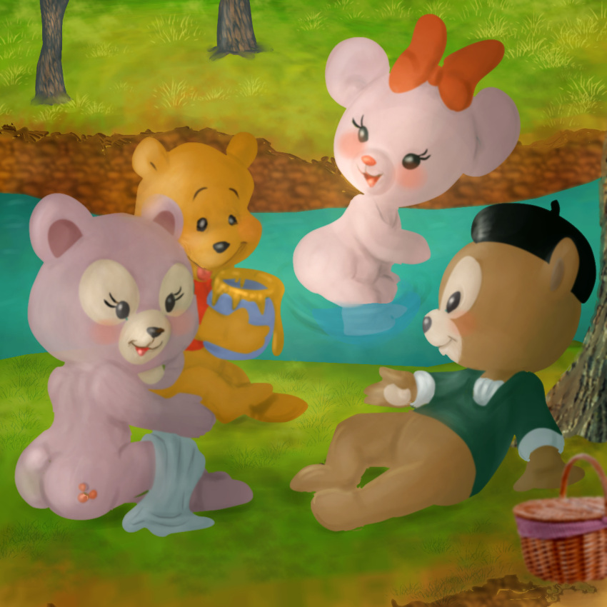 2boys 2girls anthro ass bathing bear big_ass big_butt clothes cub disney duffy_and_friends duffy_the_disney_bear fat_ass food furry furry_only honey mousetache naked naked_female pooh_bear public public_nudity shelliemay sitting smooth_skin tagme unibearsity unibearsity_bear ursid winnie_the_pooh_(franchise)