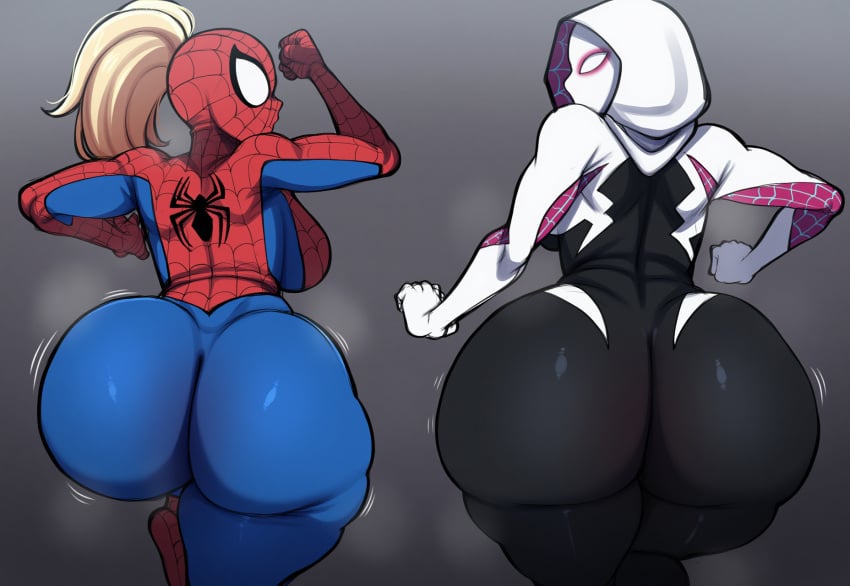 1girls 2girls ai_generated alternate_universe ass big_ass bottom_heavy curvy duo female genderswap_(mtf) gwen_stacy huge_ass marvel marvel_comics mullon novelai spider-girl spider-gwen spider-man spider-man_(series) voluptuous voluptuous_female