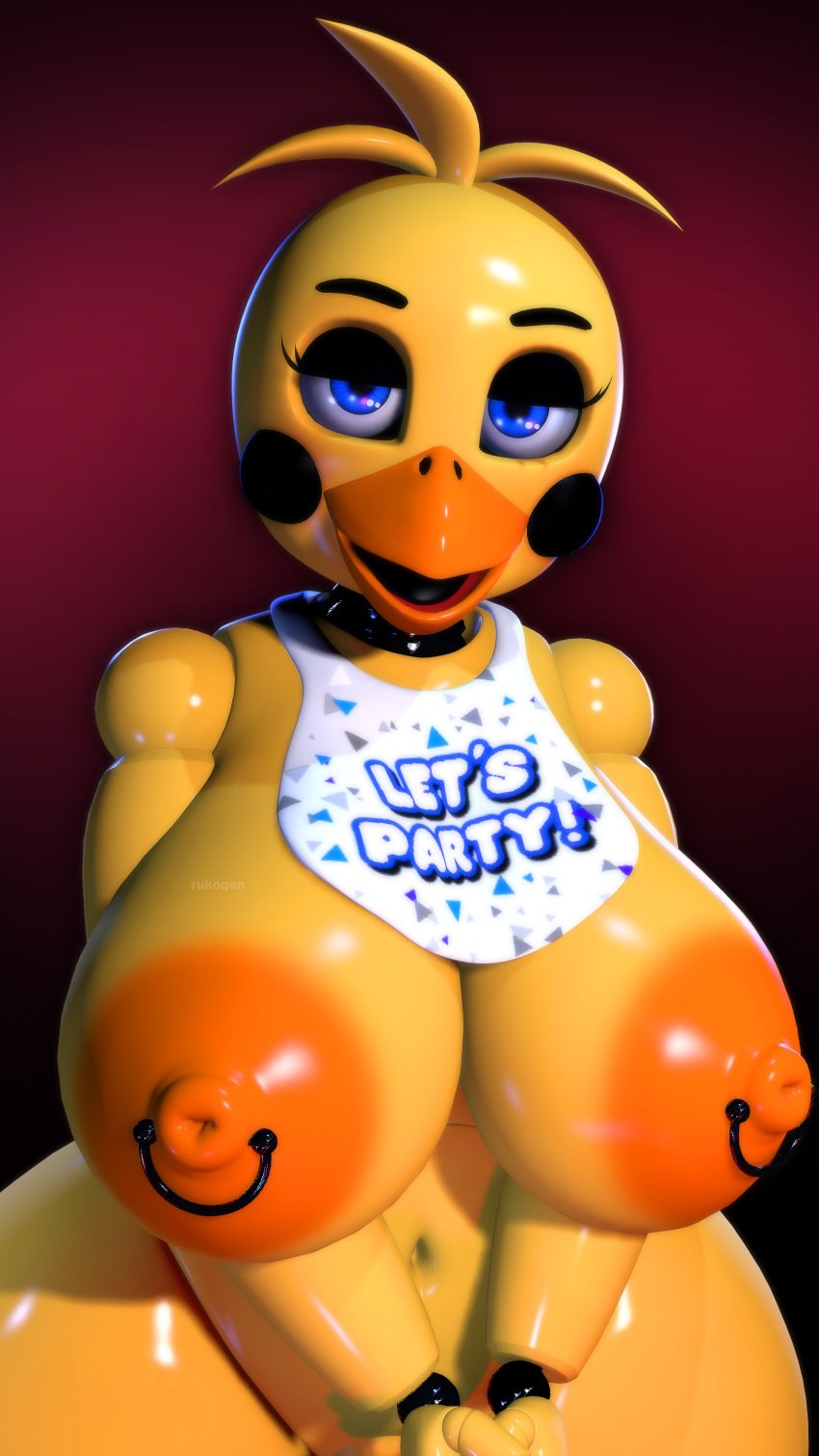 3d 3d_artwork big_breasts five_nights_at_freddy's fnaf runaboo_chica solo toy_chica_(fnaf)