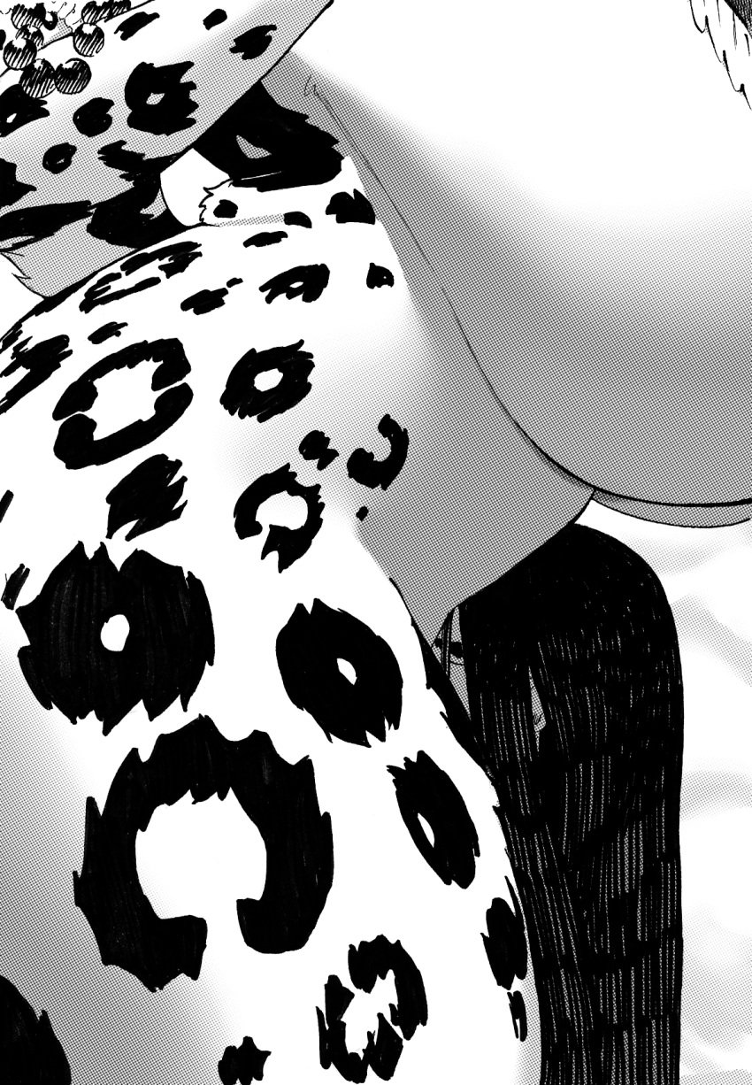 anthro ass between_legs big_breasts big_butt biped breasts duo felid female female_anthro hair halftone hi_res huge_breasts huge_butt huge_thighs human human_on_anthro implied_cunnilingus interspecies larger_anthro larger_female long_hair male male/female male_human mammal monochrome pantherine pen_(artwork) realius size_difference smaller_human smaller_male snow_leopard thick_thighs traditional_media_(artwork)