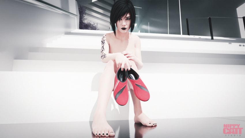 blacklips blacklipstick faith_connors faith_connors_(mirror's_edge_catalyst) feetfetish feetfootfetish footfetish goth mirror's_edge mirror's_edge_catalyst nailpolish nails toenailpolish toes