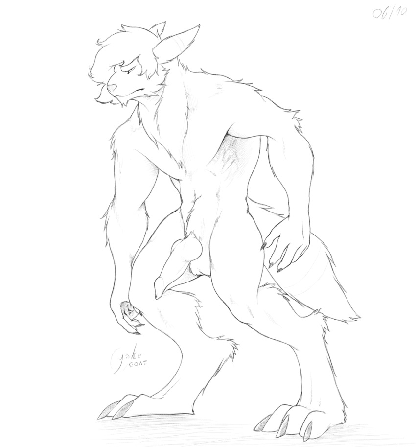 1boy 2019 abs animal_genitalia animal_penis anthro armpits canine canine_penis digital_media_(artwork) eeveelution erection free_art fur hair hi_res jakethegoat knot male male_only monochrome muscular nintendo nude original_character penis pokémon_(species) pokemon pokemon_gsc simple_background sketch solo text umbreon video_games watermark were