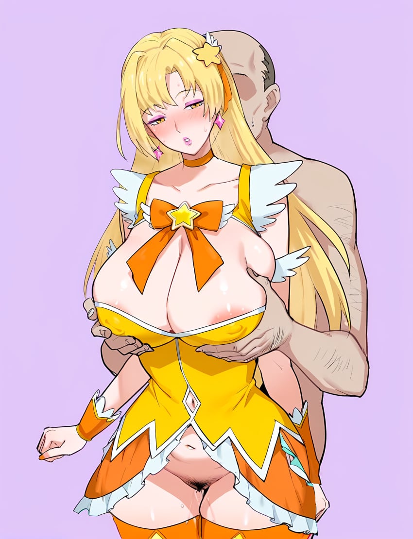 1boy 1girls balala_the_fairies blonde_hair blush breasts earrings female lipsticks long_hair magical_girl makeup male navel nipples pretty_cure pubic_hair pussy xiao_lan yellow_eyes