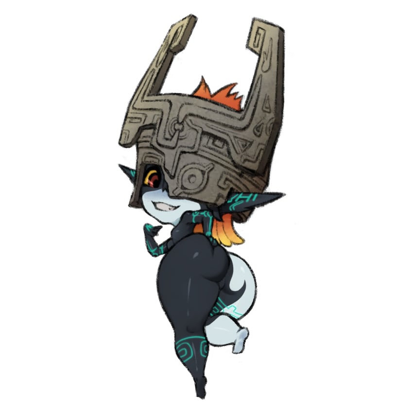 1girls ass ass big_ass big_butt gurumo imp_midna looking_at_viewer looking_back looking_back_at_viewer midna nintendo pointy_ears red_eyes smile solo_female standing the_legend_of_zelda the_legend_of_zelda:_twilight_princess thick_thighs twilight_princess white_background