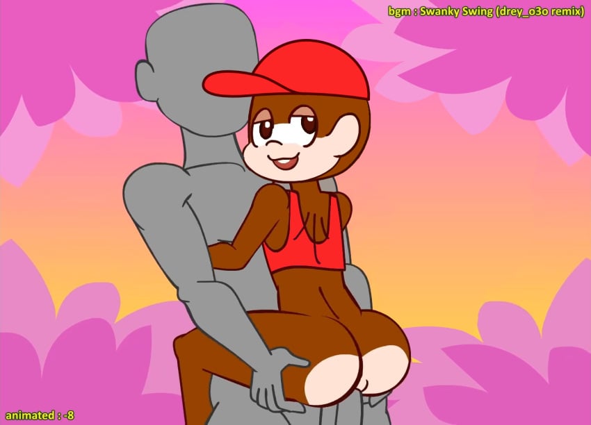 anal anal_sex animal_humanoid anthro ass brown_body brown_eyes brown_fur carrying_another clothing diddy_kong donkey_kong_(series) duo from_front_position fur hand_on_butt haplorhine hat headgear headwear human humanoid male male/male mammal minus8 monkey nintendo penetration primate red_clothing red_hat red_headwear red_shirt red_topwear screencap screencap_edit shirt third-party_edit topwear white_butt