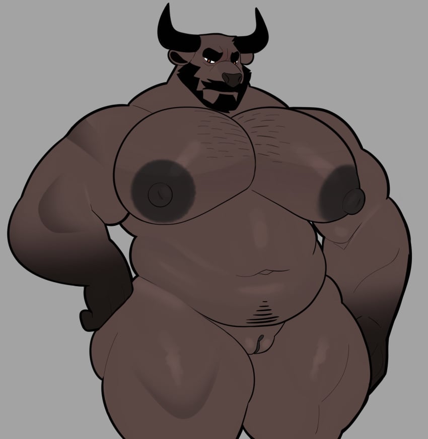 anthro bara bara_tiddies bara_tits barazoku beard big_pecs bovid bovine bull cuntboy cuntboy_only facial_hair furry intersex male_only milkblend muscles muscular muscular_cuntboy nude pecs pussy solo solo_male