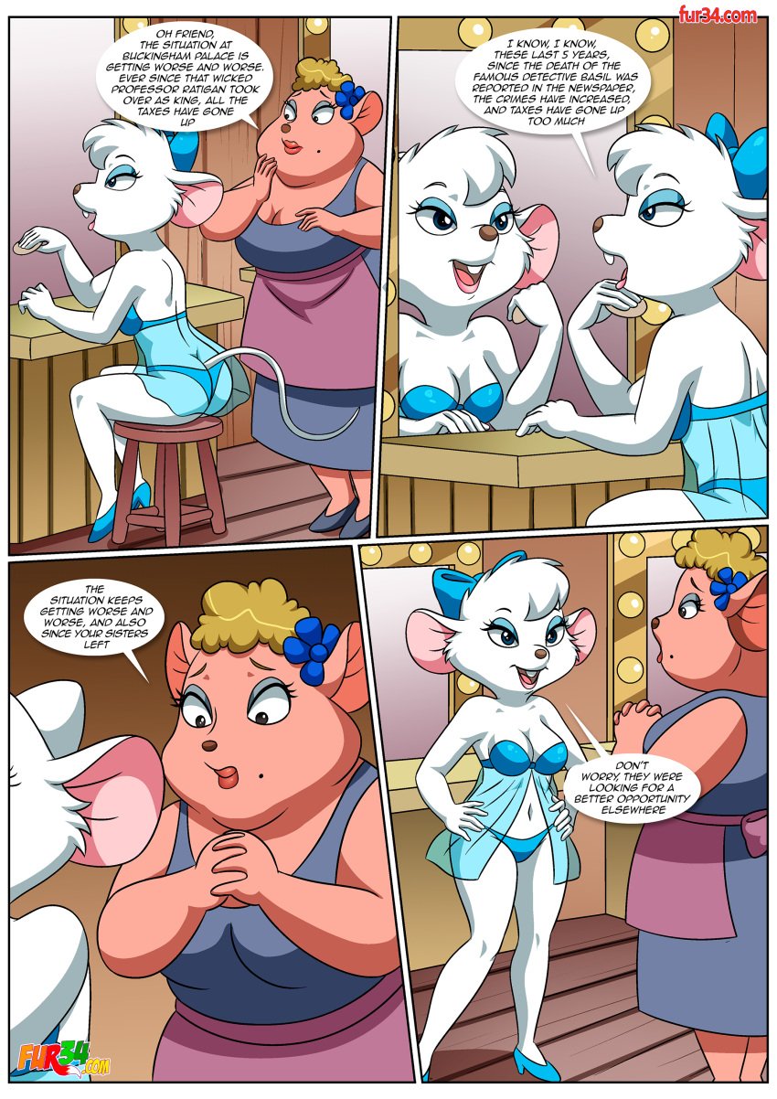 2girls anthro ass bbmbbf breasts comic disney female female_only fur34 furry miss_kitty's_night_(comic) miss_kitty_mouse mouse palcomix rodent the_great_mouse_detective