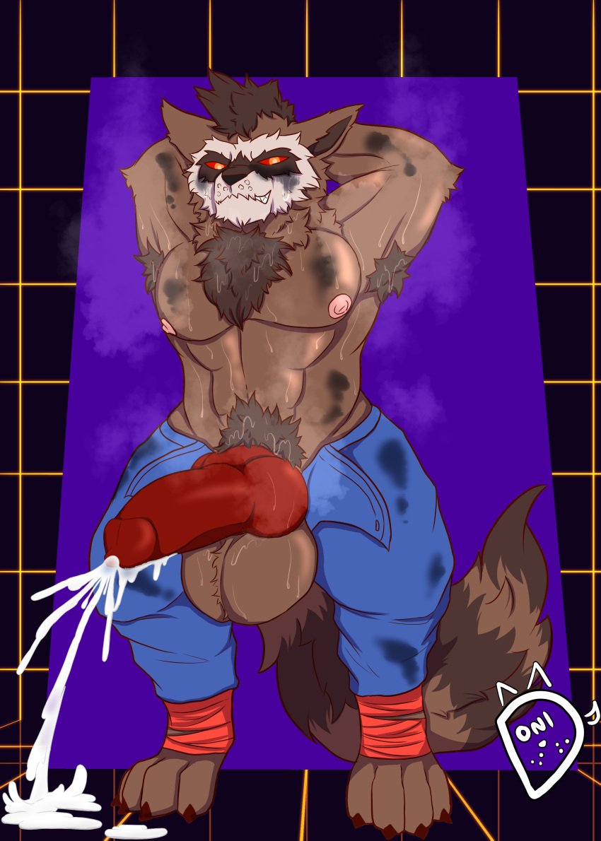 abs absurd_res animal_genitalia anthro armpit_fetish armpit_hair ball_tuft bodily_fluids body_hair canine_genitalia chest_tuft clothed clothing cum cumshot dirty dirty_clothing donisette ejaculation facial_markings genital_fluids genitals grin guardians_of_the_galaxy hairy hands_behind_head head_markings hi_res knot male male_only mammal markings marvel marvel_comics marvel_rivals mask_(marking) mohawk muscular musk musk_clouds musky_armpit musky_penis nipples oil_stain open_clothing procyonid pubes raccoon ring_(marking) ringed_tail rocket_raccoon small_but_hung smile solo striped_markings striped_tail stripes sweat tail tail_markings tuft