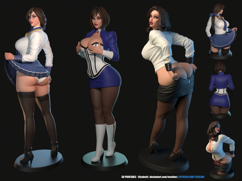 3d ass ass_cleavage bioshock bioshock_infinite black_hair brown_hair bubble_butt busty butt_crack cleavage elizabeth_comstock female female_focus female_only full_body hourglass_figure tagme texelion wide_hips