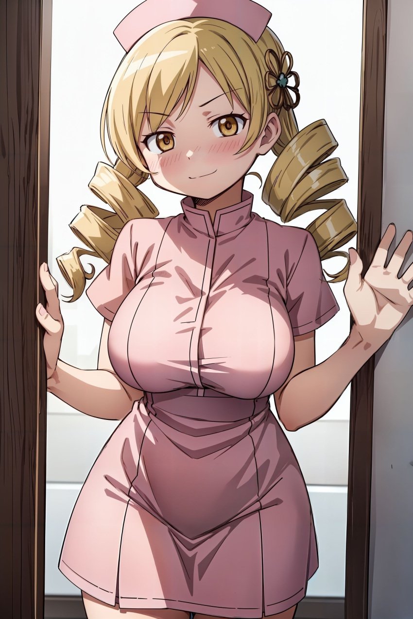 1girls 2023 ai_generated big_breasts blonde_hair female female_focus female_only goodmorningmado looking_at_viewer mahou_shoujo_madoka_magica mami_tomoe nurse nurse_cap nurse_uniform puella_magi_madoka_magica smile smiling smiling_at_viewer solo solo_female solo_focus tomoe_mami