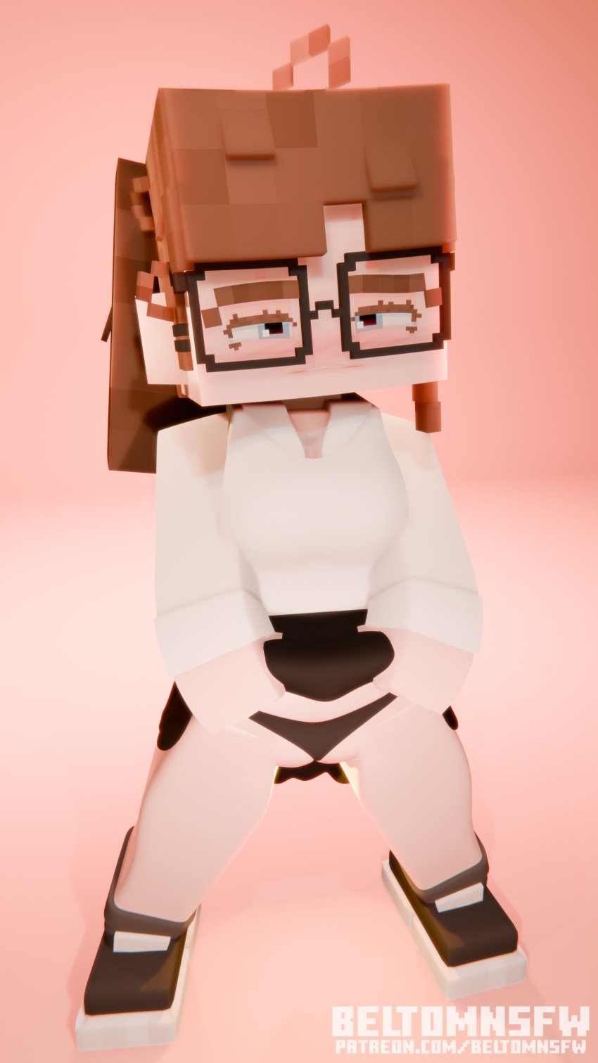 1girls 3d beltomnsfw blender blue_eyes blush brown_hair elli_(beltomnsfw) female glasses glasses_on_head horny_female looking_at_viewer microsoft mine-imator minecraft minecraft_xxx panties partially_clothed ponytail presenting_hindquarters presenting_pussy sex simple_background skirt skirt_lift skirt_up socks spread_legs square_head tagme vagina