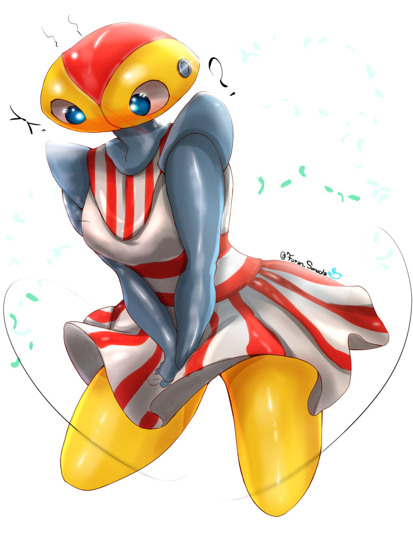 blue_eyes blush commission dc_comics hd ilda red_and_white robot_girl skirt_lift wind_lift