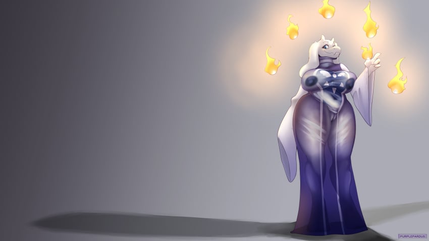 1girls 2d anthro areola big_breasts blue_eyes female female_only fire flame furry furry_only huge_breasts humanoid nipples purplepardus pussy see-through see-through_clothing see-through_dress solo solo_female thick_thighs thighs thighs_bigger_than_head toriel undertale undertale_(series)