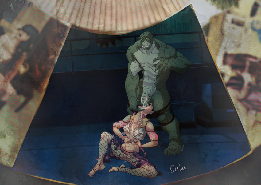 batman_(series) blowjob blowjob_face dc dc_comics elmrtev gula killer_croc nsfw son_of_batman