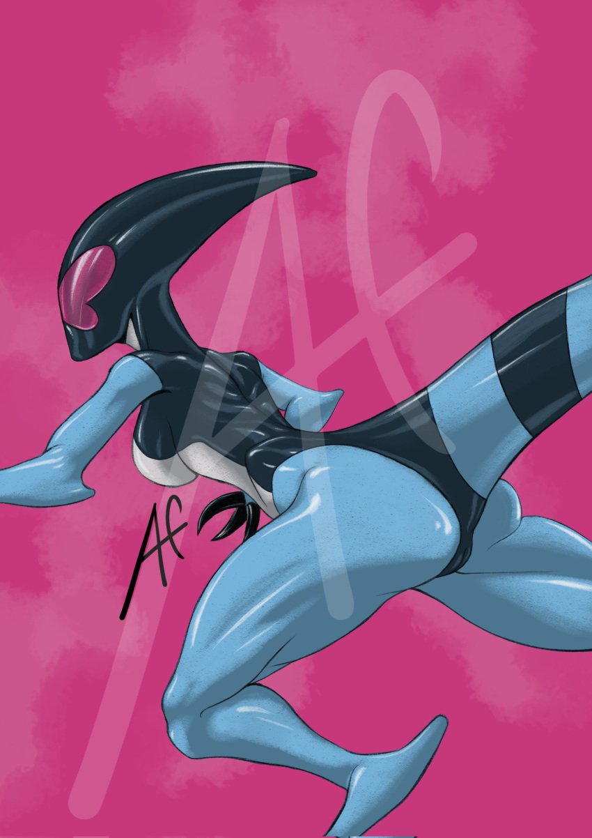 alien alien_frog_art alien_girl ben_10 chaquetrix female female_only kineceleran pink_background side_view solo solo_female striped_tail tail visor xlr8