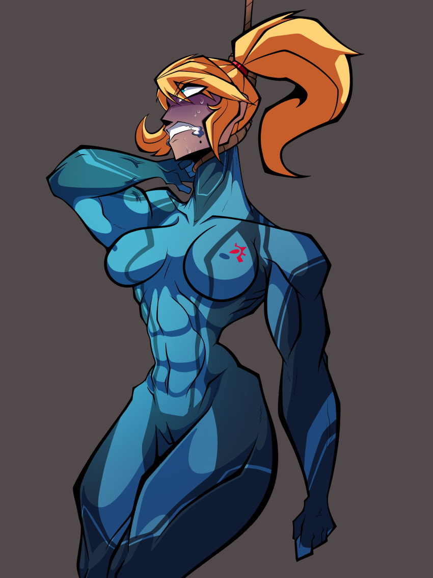 asphyxiation choking femsub metroid muscles muscular_female noose samus_aran snuff zero_suit zero_suit_samus