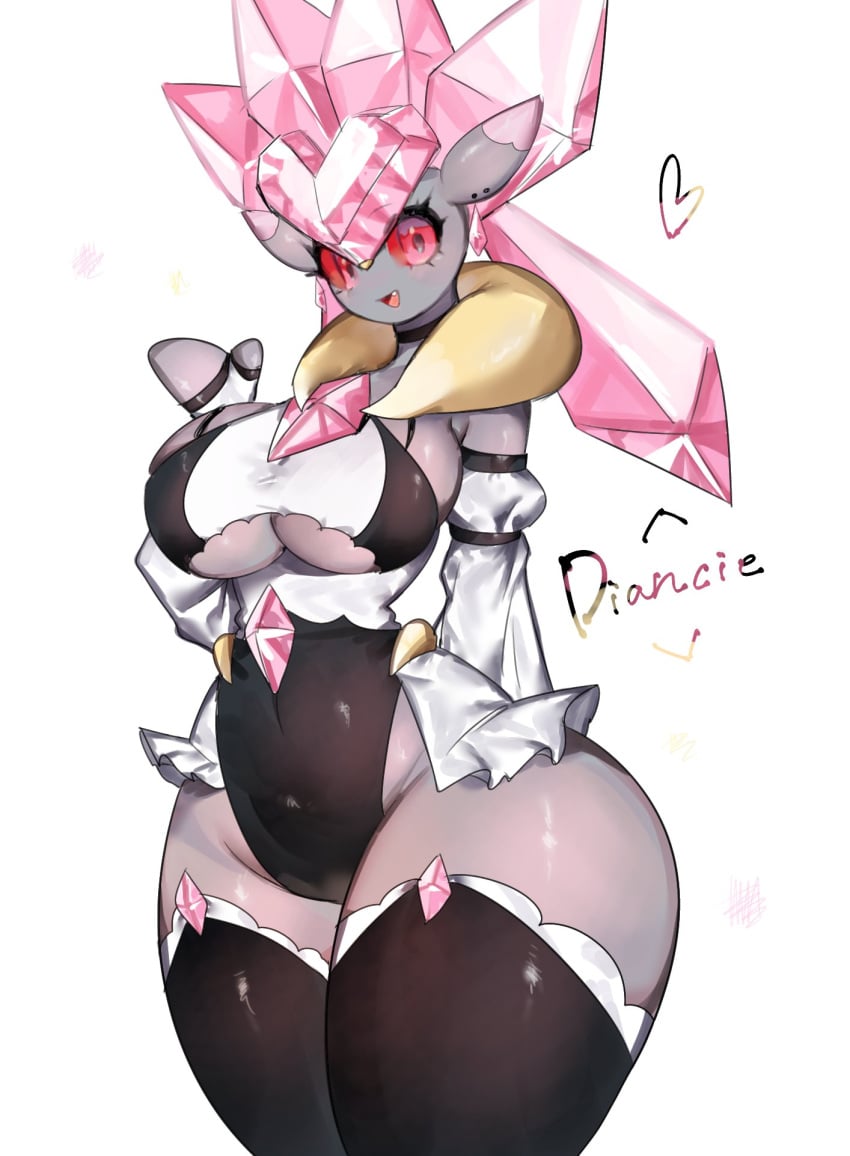 2023 big_breasts bottom_heavy breasts clothing crystal dark-skinned_female dark_skin diamond diancie female gem gemstone long_ears nintendo pokemon pokemon_(species) pokemon_xy pseudo_hair red_eyes solo thick thick_thighs thighhighs thighs toge77789 togetoge underboob wide_hips