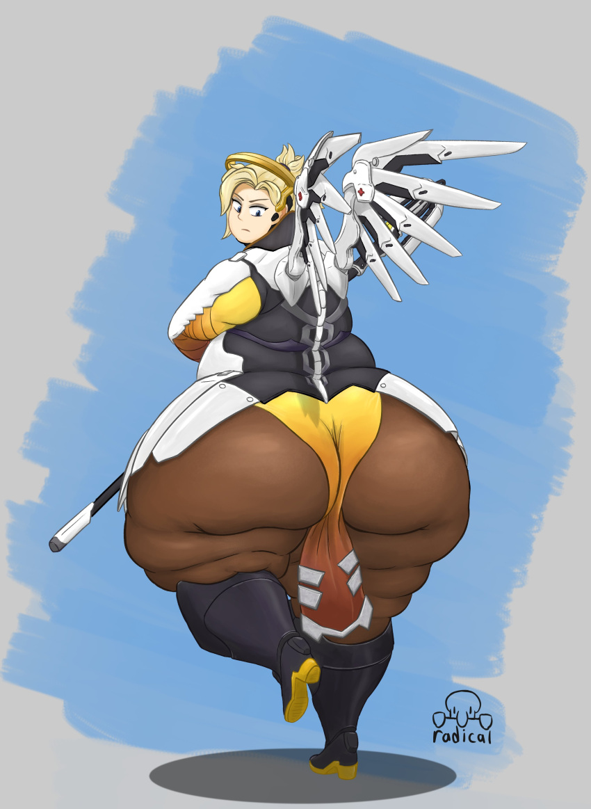 1girls ass ass_focus back_view fat_ass fat_thighs female female_only gigantic_ass huge_ass huge_hips mercy overwatch radicalsquidward solo solo_female standing weight_gain wide_hips