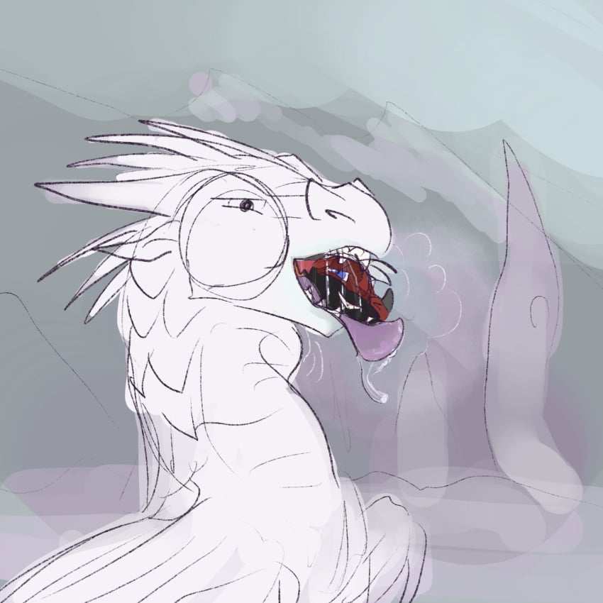 bodily_fluids breath cold dragon drooling flicker_(flickertoons) frillsnfangs hi_res icewing_(wof) male mythological_creature mythological_scalie mythology open_mouth saliva scalie swallowing teeth vore warmth willing_prey wings_of_fire