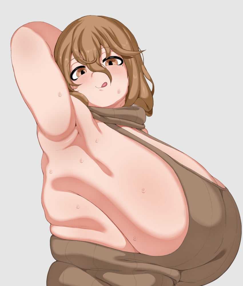 armpits chubby chubby_female female female_only huge_breasts icecube27 large_breasts oc ryks(icecube) shark shark_girl side_view sideboob sweat sweater tongue