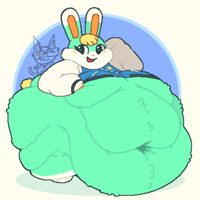 animal_crossing bottomless fat fur huge_ass huge_belly male morbidly_obese nintendo obese rabbit raymond_(animal_crossing) roundedpentagon sasha_(animal_crossing) thick_thighs video_games wide_hips