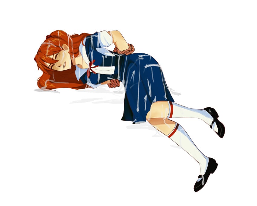 asuka_langley_sohryu bukkake clothed cum cum_on_body cum_on_face neon_genesis_evangelion school_uniform solo_female themarkedman