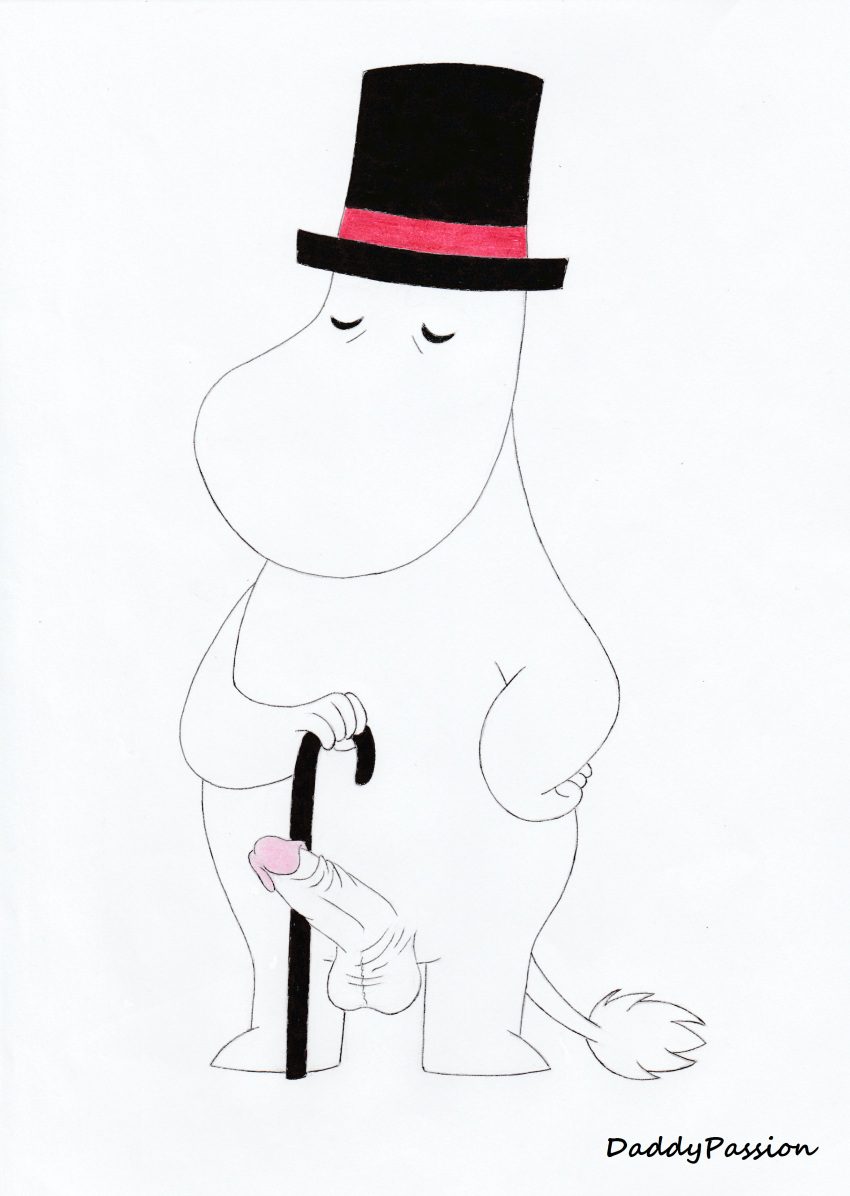 absurd_res anthro balls clothing daddypassion erection hat headgear headwear hi_res humanoid_penis male male_only moominpappa moomins nude penis solo the_moomins top_hat