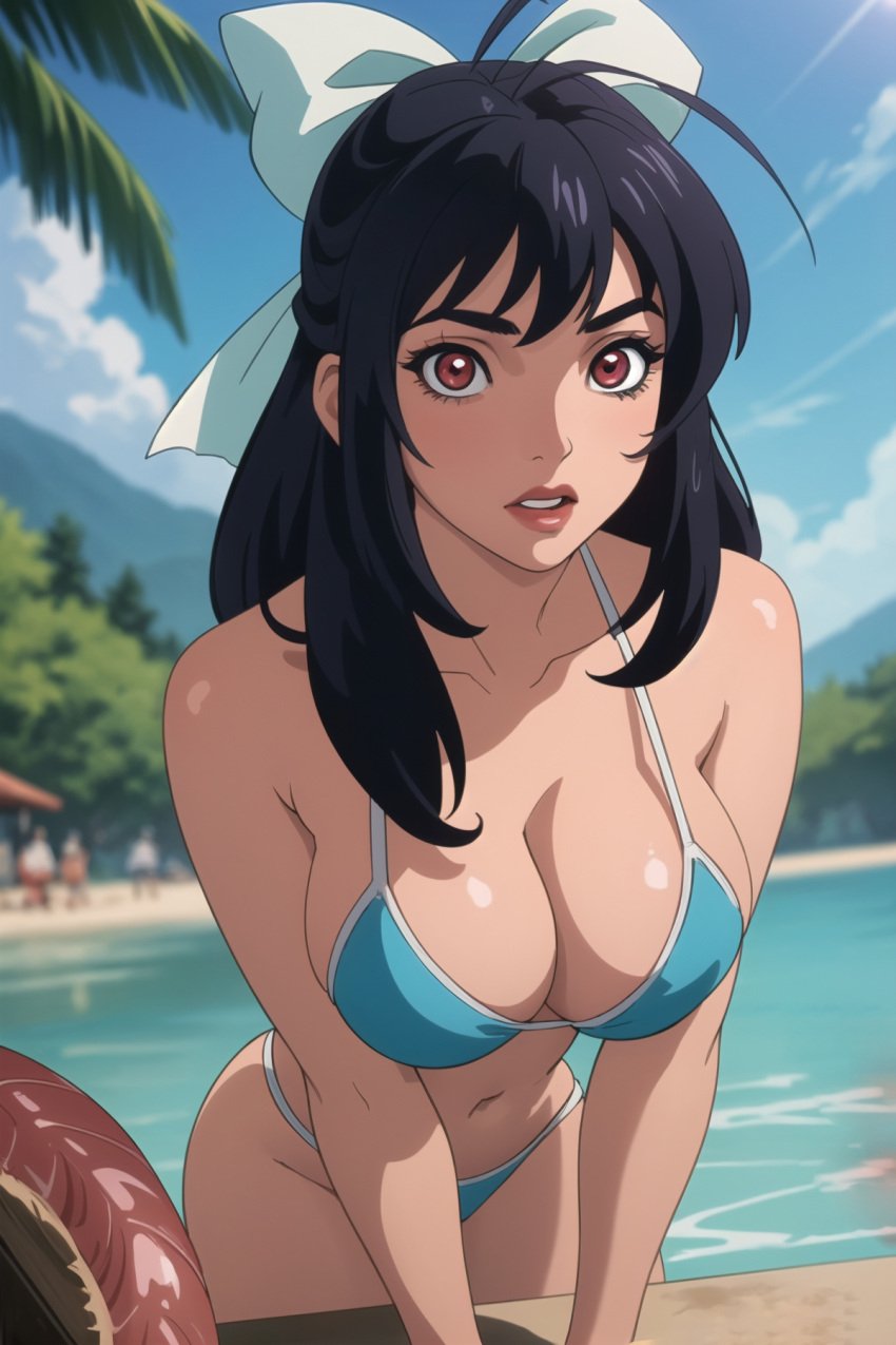 ai_generated beach bikini black_hair breasts female hamyuts_meseta large_breasts tatakau_shisho the_book_of_bantorra