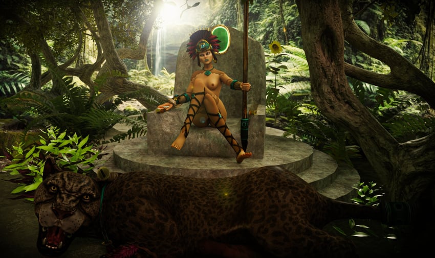 1girls 3d awilix_(smite) aztec_mythology black_hair deity female female_only goddess hi-rez_studios mayan_mythology mesoamerican_mythology mythology nemix nude pinup public_domain sitting smite solo tan_skin tattoo