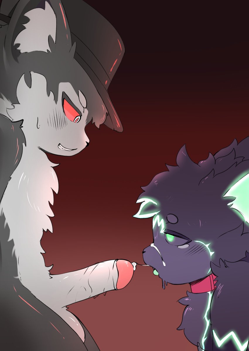 2boys after_sex blowjob cum_in_mouth cum_on_face eyes fed_(kaiju_paradise) femboy furry green grey_fur kaiju_paradise kemono male male/male penis purple_fur red_eyes roblox sinox_(kaiju_paradise) wolf yamantauwu