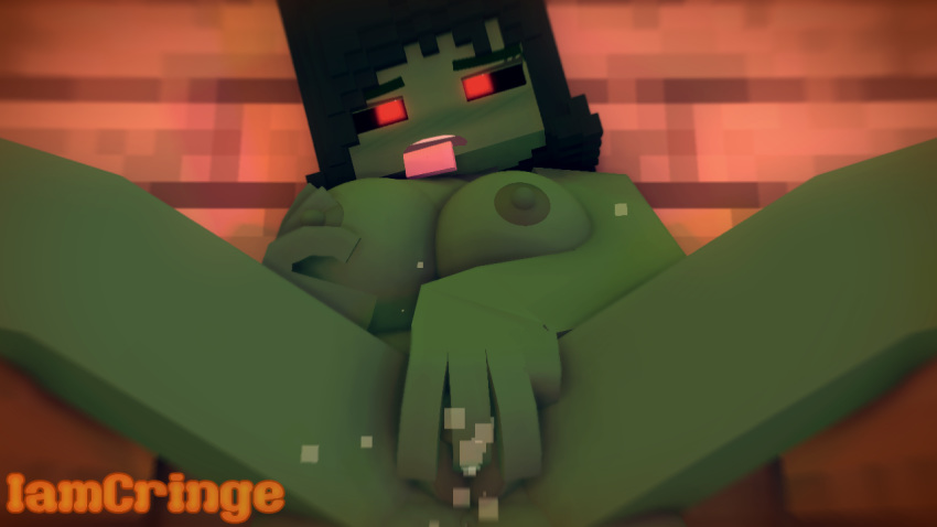 1girls 3d big_breasts female green_hair green_skin gwen_(iamcringe) iamcringe masturbation mine-imator minecraft monster monster_girl nude pov pussy_squirt red_eyes solo spread_legs tagme zombie zombie_girl_(minecraft)