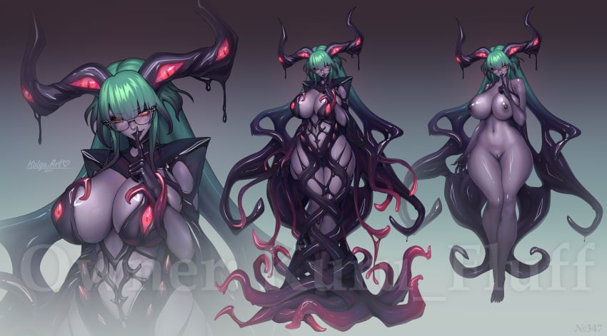 adoptable black_hair dark_hair green_hair horn horns horns_girl kolga_art kolgaart lovecraftian mge monster_girl red_eyes slime slime_girl slime_monster tattoo tattoos volgna-gath white_body white_skin