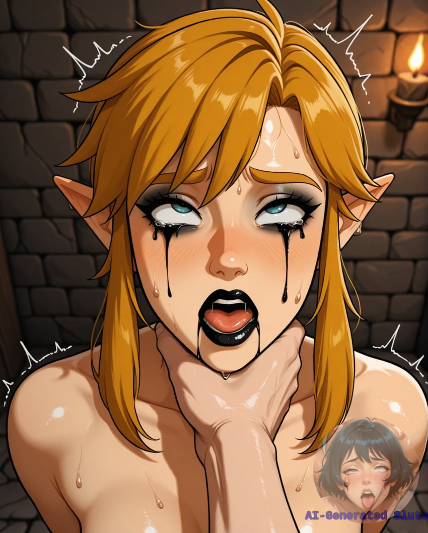 ahe_gao ahegao_face ai_generated ai_generated_sluts black_lipstick choked femboy goth link mascara mascara_tears