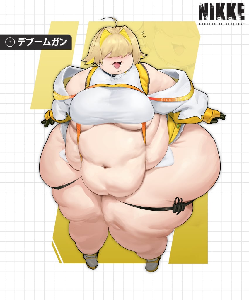 1girls bbw elegg_(nikke) fat female female_only goddess_of_victory:_nikke huge_belly huge_hips overweight overweight_female softon solo solo_female standing thunder_thighs weight_gain wide_hips