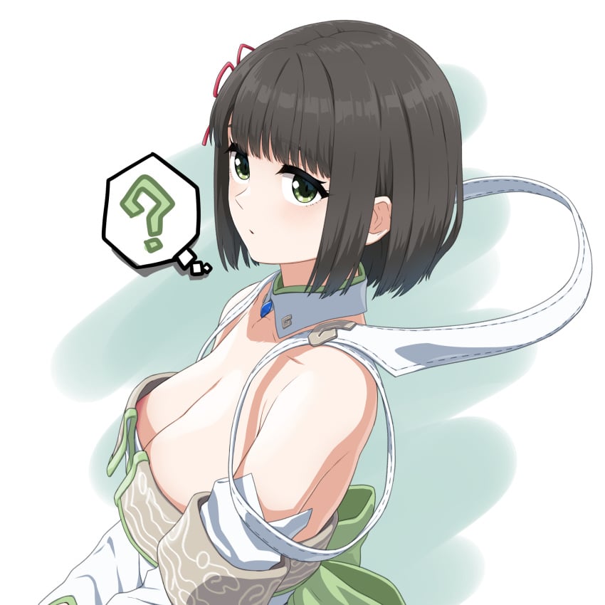 1girls areola areola_slip areolae areolae_slip butakoma_300g cleavage core_crystal female female_only green_eyes large_breasts looking_at_viewer miyabi_(xenoblade) nintendo short_hair xenoblade_(series) xenoblade_chronicles_3