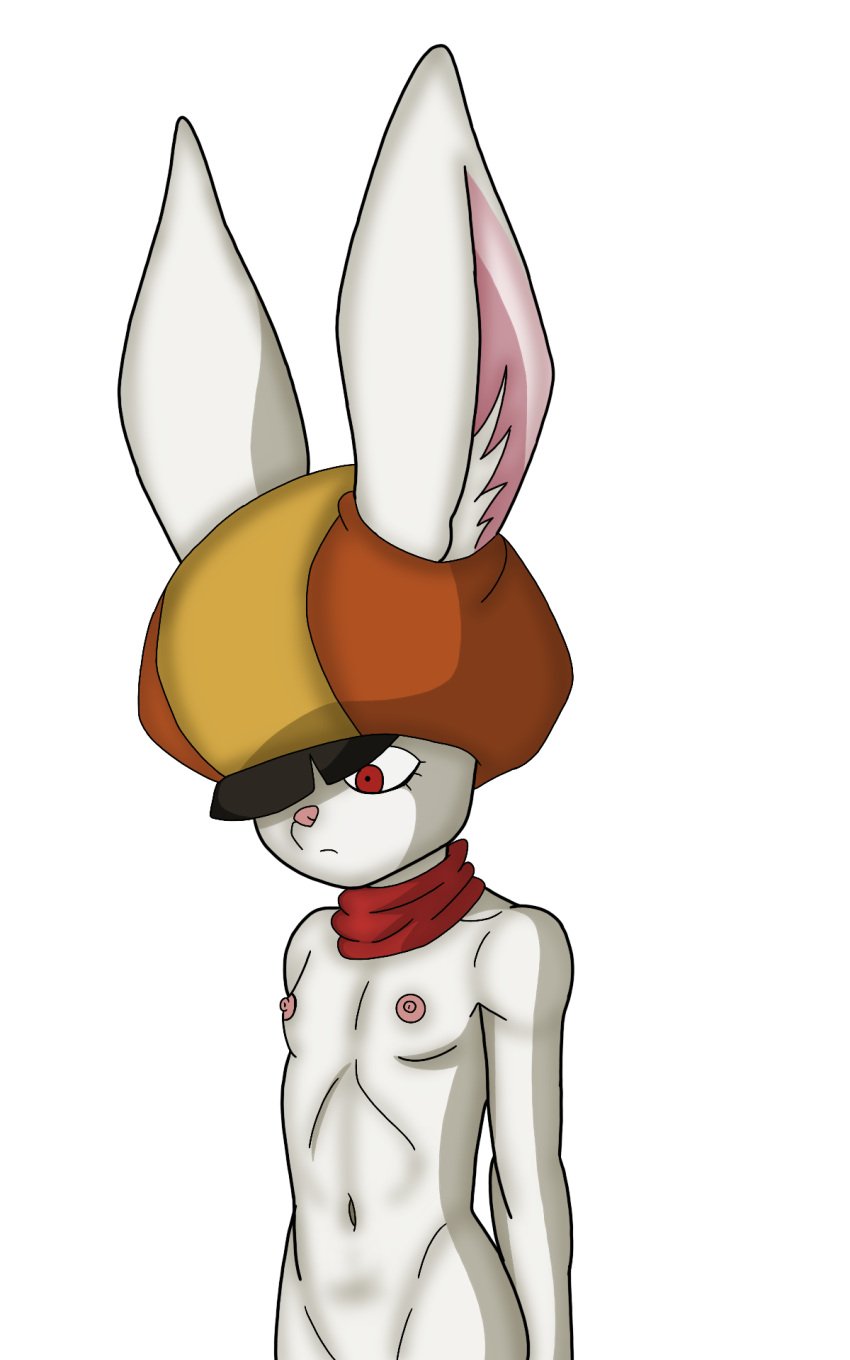 2023 alpha_channel anthro clothing dragon_ball dragon_ball_super dullehan eyelashes female flat_chested hat headgear headwear hi_res inner_ear_fluff lagomorph leporid mammal navel nipples nude pink_inner_ear rabbit red_eyes red_scarf scarf solo sorrel tagme transparent_background tuft white_body